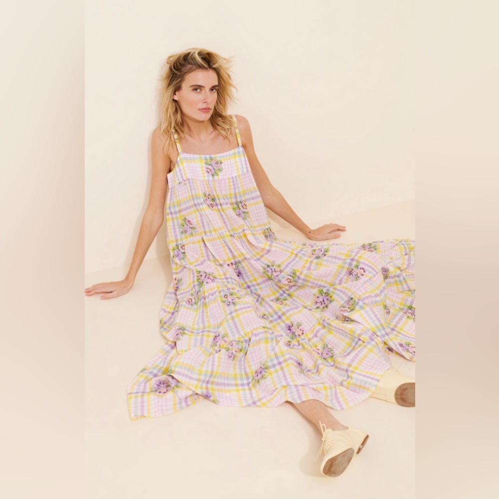 Anthropologie Payal Pratap Mixed Print Tiered Embroidered Maxi Dress Size M - Picture 4 of 5